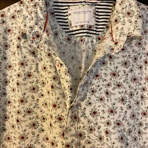 Denim & Flower Casual Button Down Shirt Cream and Red Floral